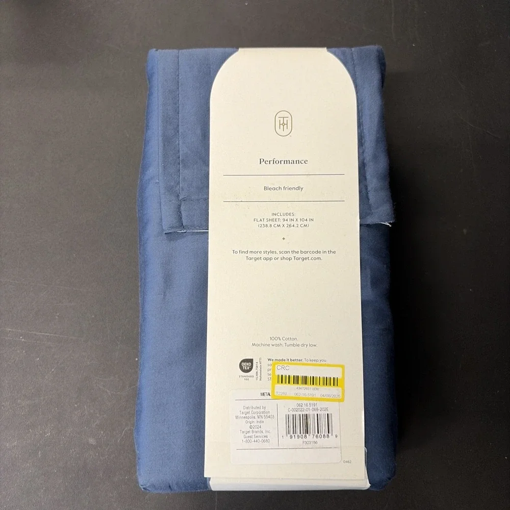 Threshold Performance Cotton Sateen QUEEN Flat Sheet Blue 400 TC Smooth 20567